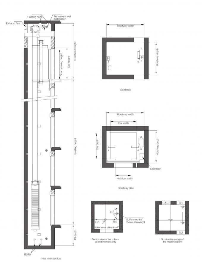 High Speed Elevator Machine Room Less Elevator Load 6301600kg