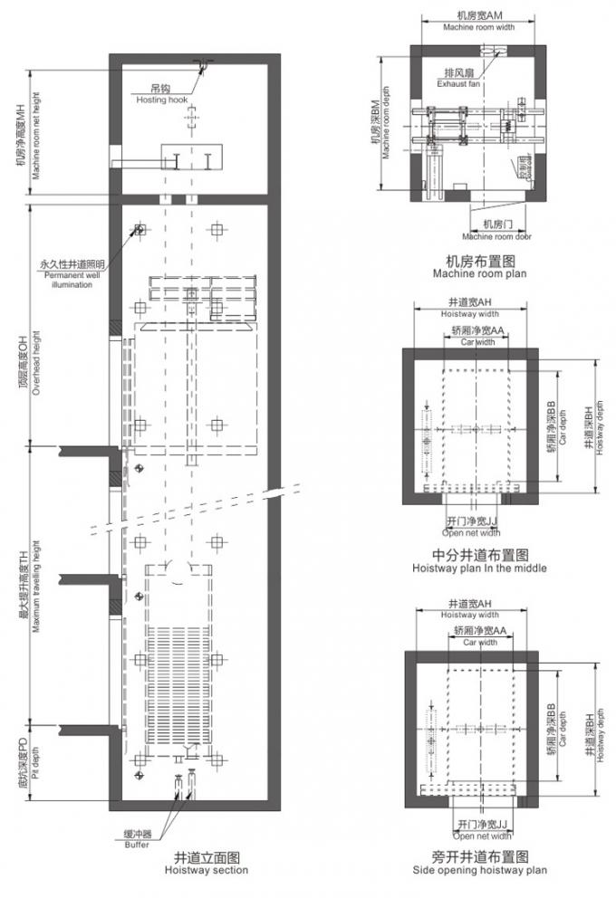 High Speed Elevator Large Space Stainless Steel For Hospital 1100