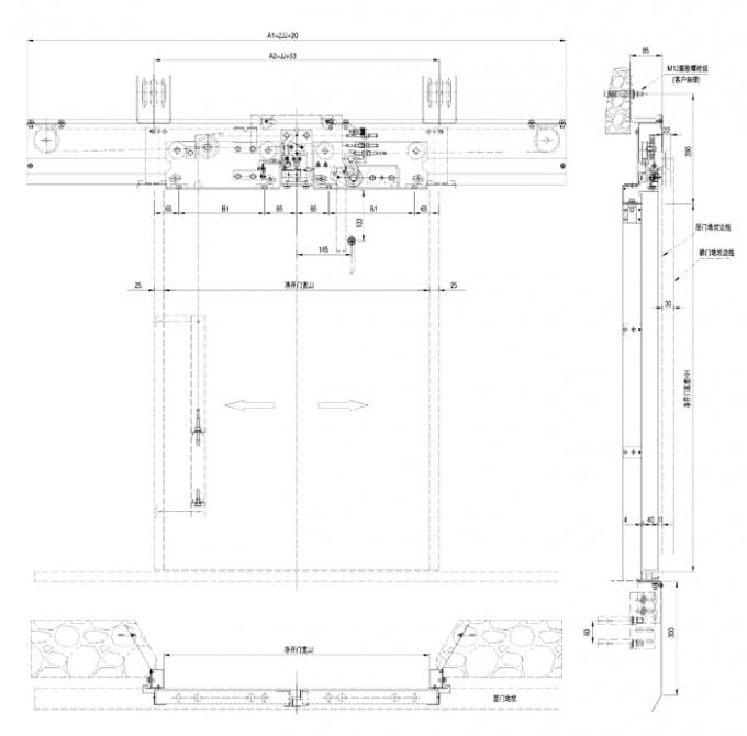 Two Panels Elevator Spare Parts Lift Landing Door Device Fireproof