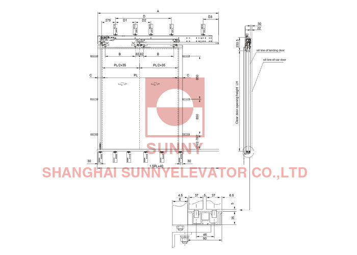 Selcom Type Elevator Door Machine Two Panels Telescopic Opening