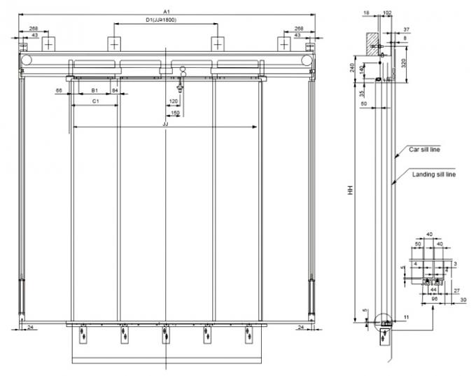 Passenger Elevator Door Operator 4 Panels Center Opening Landing Door ...