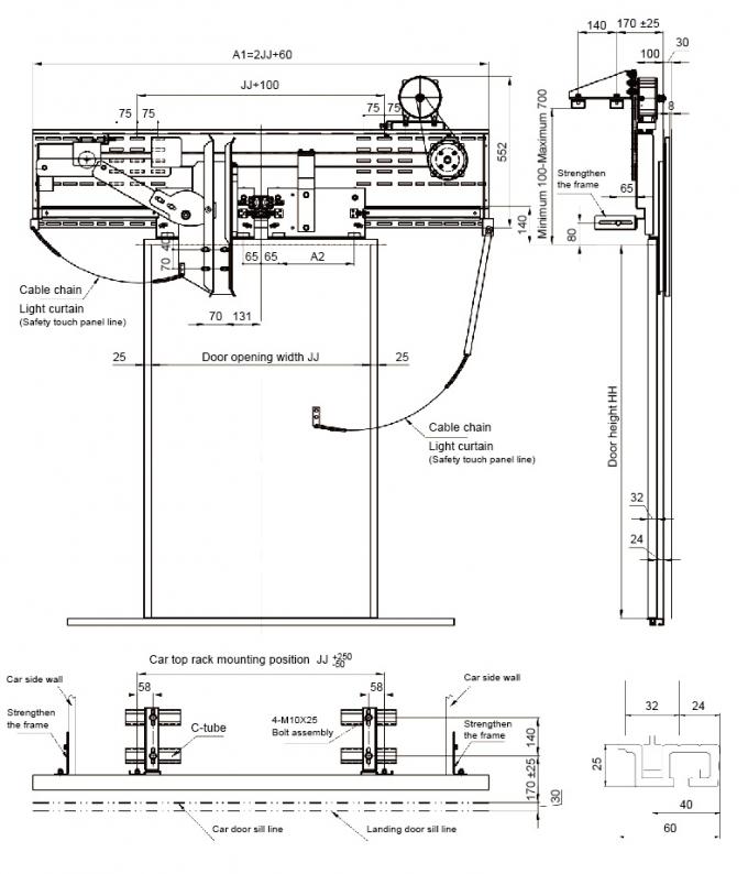 2 Leafs Center Opening VVVF Door Operator Elevator Parts With Car Top ...