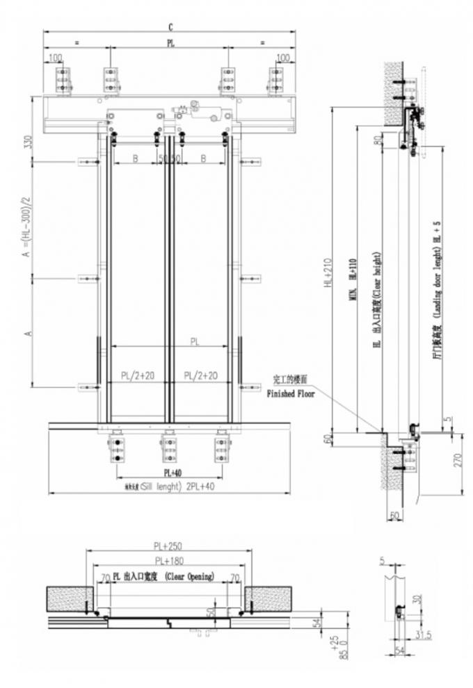 Elevator Door Parts Two Panels Landing Door Device 7001200mm JJ