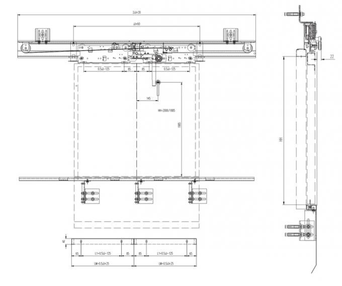 Center Opening Elevator Lift Parts 2 Leafs Landing Door Device
