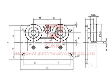 Φ 70mm Wheel Diameter Villa Eelvator Spare Parts Guide Shoe , Allowable Gross Mass ≤ 450kg