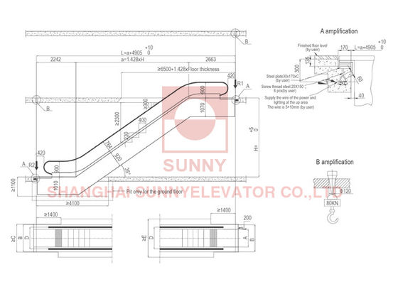 Single Arrangement K Escalator with 0.5m/s Speed and 35° Angle in Stainless Steel 304