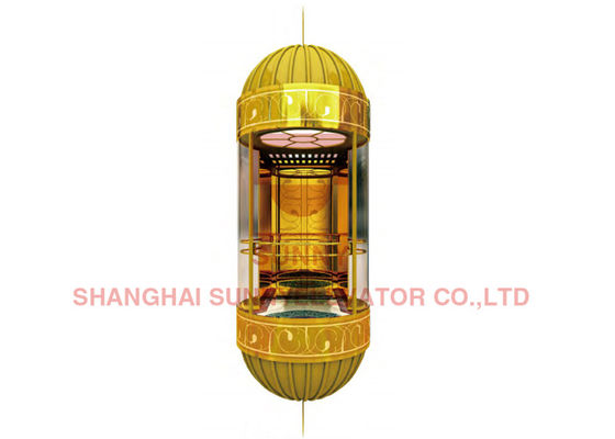 Decorative Mirror Gold Glass Elevator Observation Lift 630kg Load